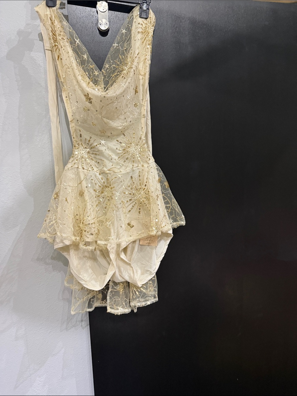 SHEIN Cream and Gold Embellished Backless Peplum Dress